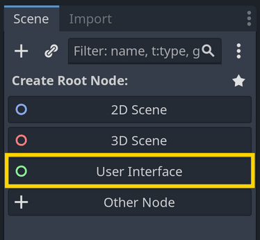 Creating a new user interface scene