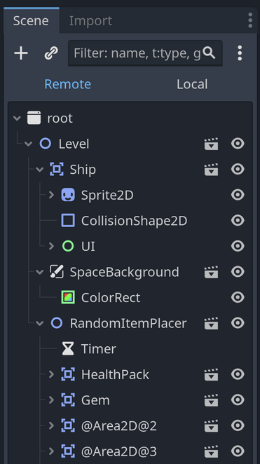 Remote scene tree expanded