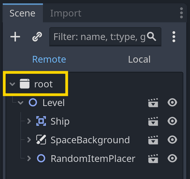 Scene tree with root window node