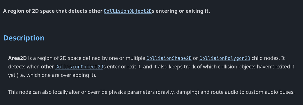 The description of the Area2D node