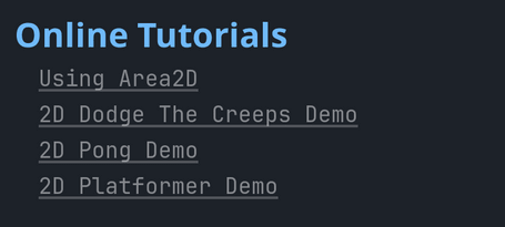 The Online Tutorials section of the Area2D reference page