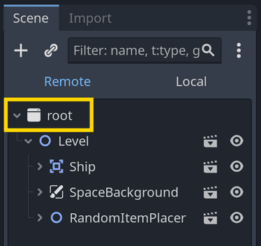 Scene tree with root window node